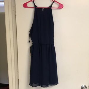 High neck cinch waist dress w/ belt